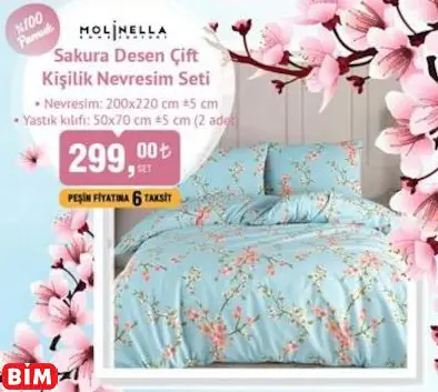 MOLİNELLA SAKURA DESEN ÇİFT  KİŞİLİK NEVRESİM SETİ